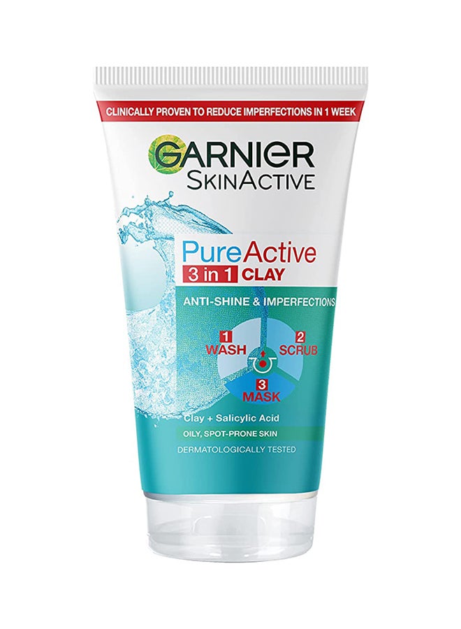 Garnier Pure Active 3-In-1 Clay Wash Scrub Mask 50ml